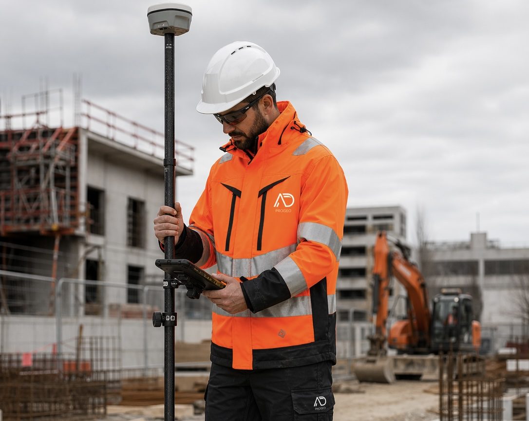 Récepteur GNSS RTK et tablette sur chantier