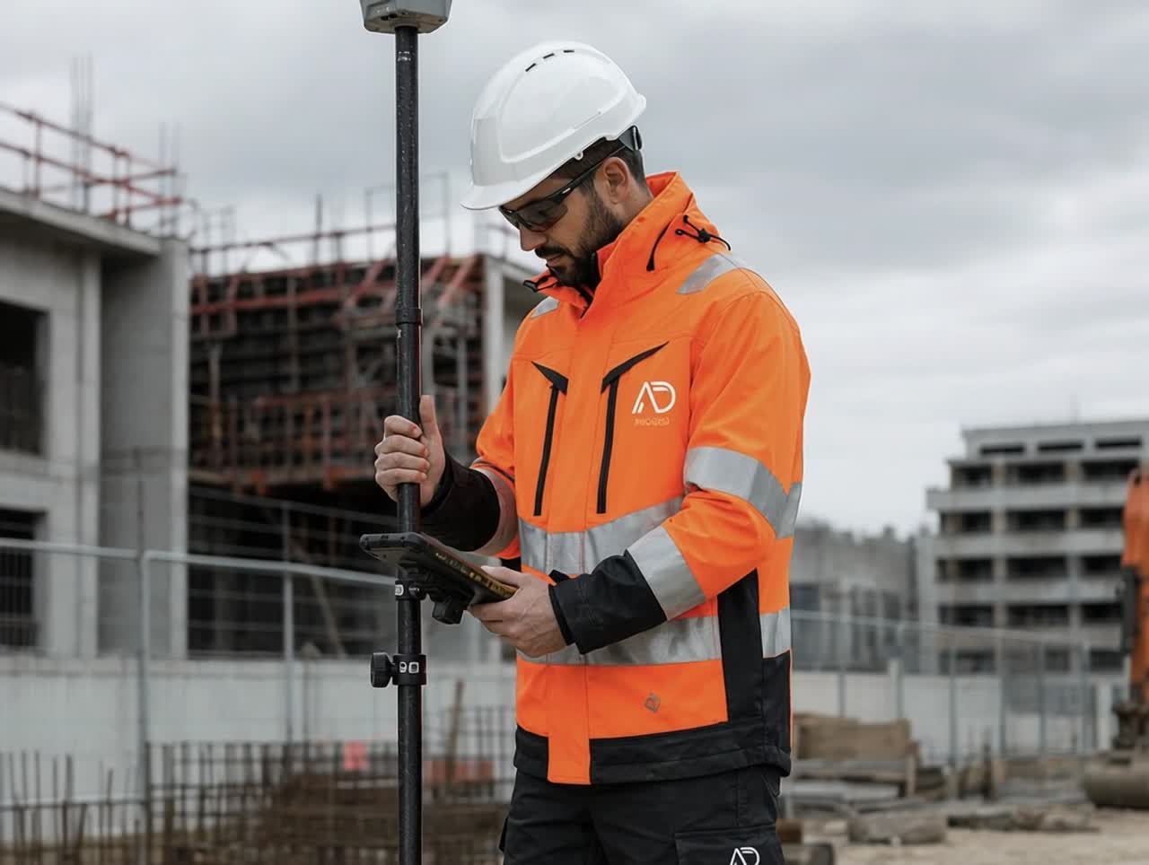 Géomètre ADPROGEO en relevé GNSS sur chantier